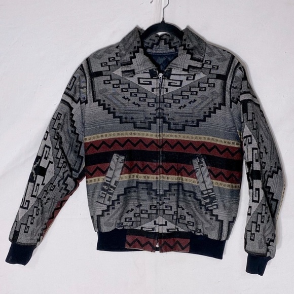 Grey Western Southwestern Jacquard Bomber Style Jacket S - Picture 1 of 12